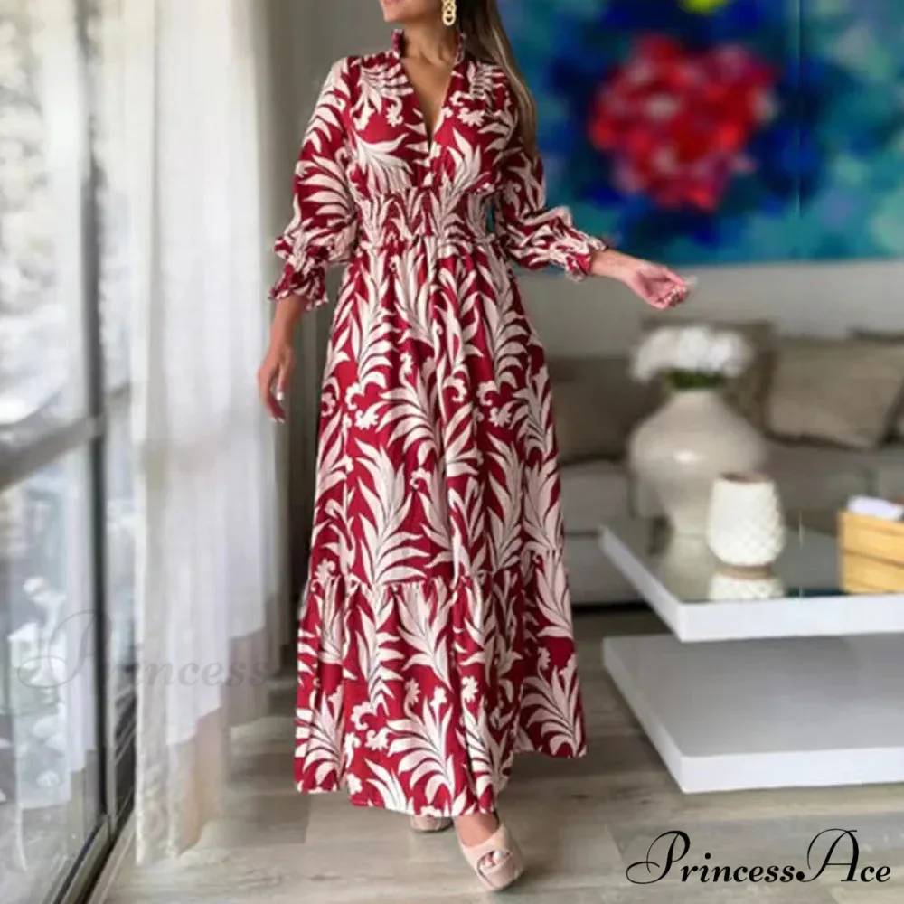 Autumn Floral Print Long Sleeve Boho Dress - Image 7