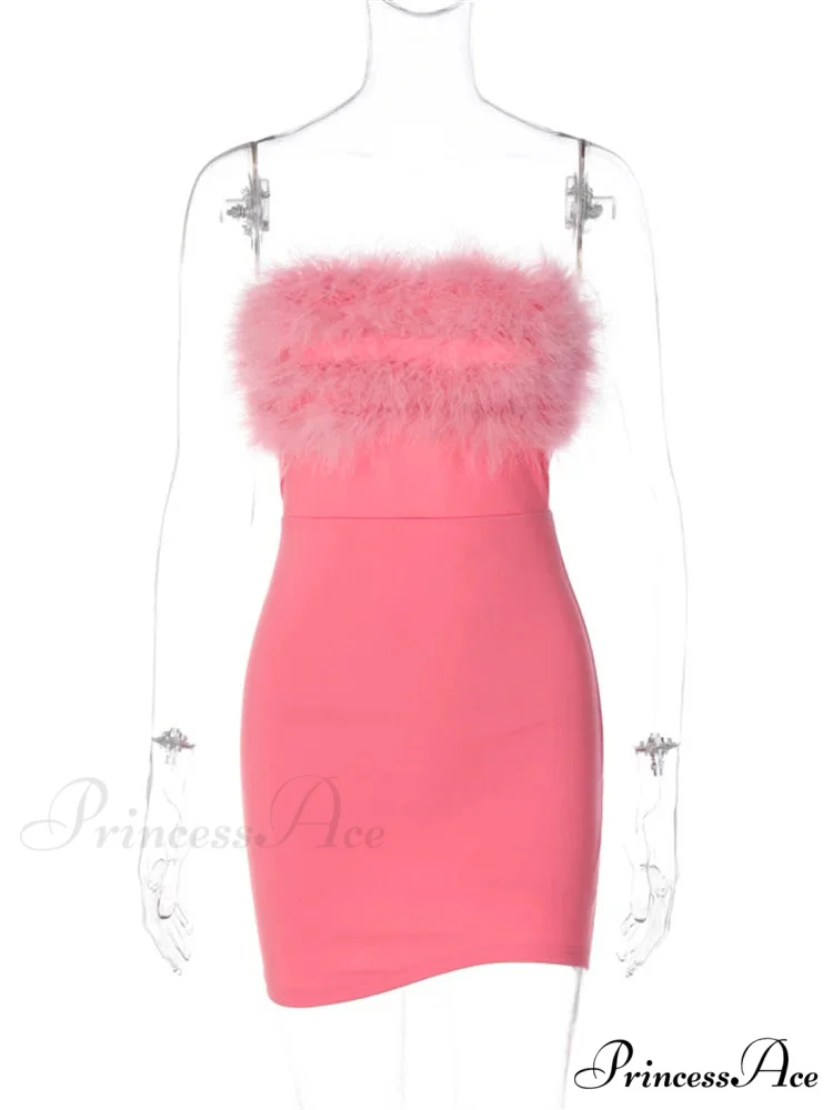Feather Patchwork Tube Summer Party Clubwear Sexy Mini Dress - Image 4