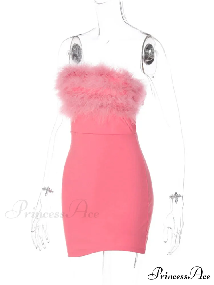 Feather Patchwork Tube Summer Party Clubwear Sexy Mini Dress - Image 5