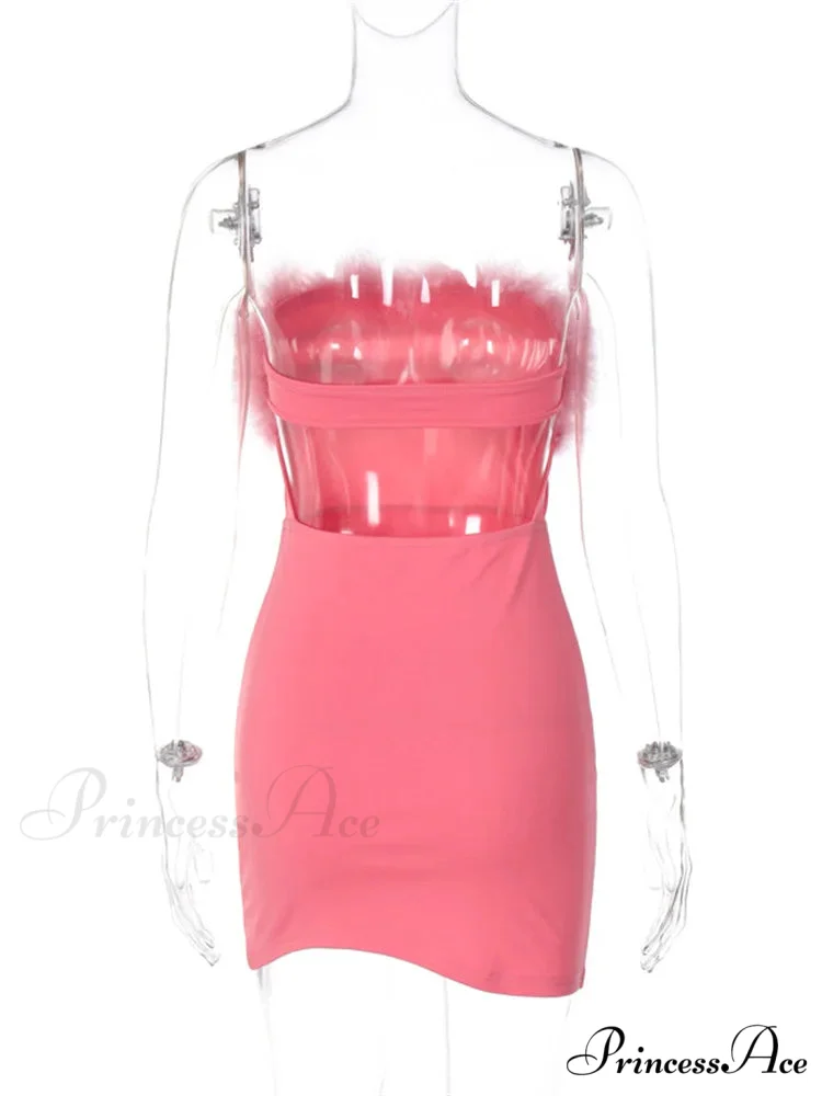 Feather Patchwork Tube Summer Party Clubwear Sexy Mini Dress - Image 6