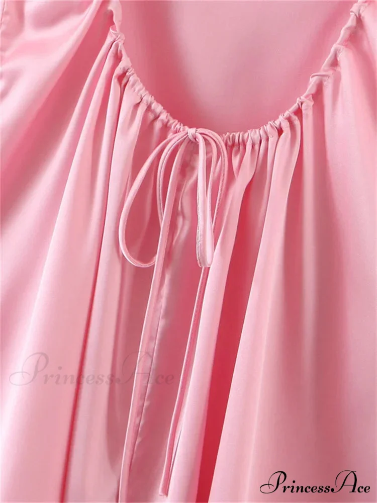 Lace Patchwork Ruched Vintage Sleeveless Strap Backless Mini Dress - Image 4