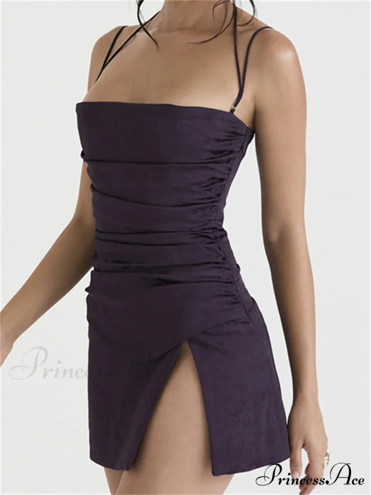 Square Neck Sleeveless Low Cut Sling Backless Criss Mini Dress - Image 3