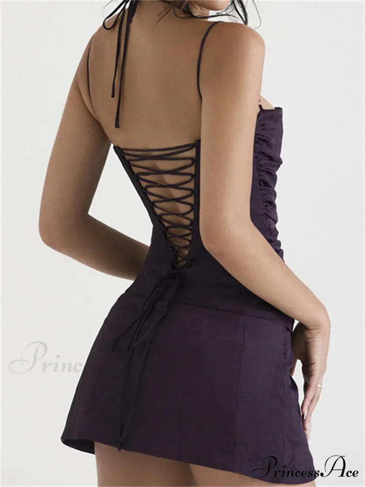Square Neck Sleeveless Low Cut Sling Backless Criss Mini Dress - Image 5