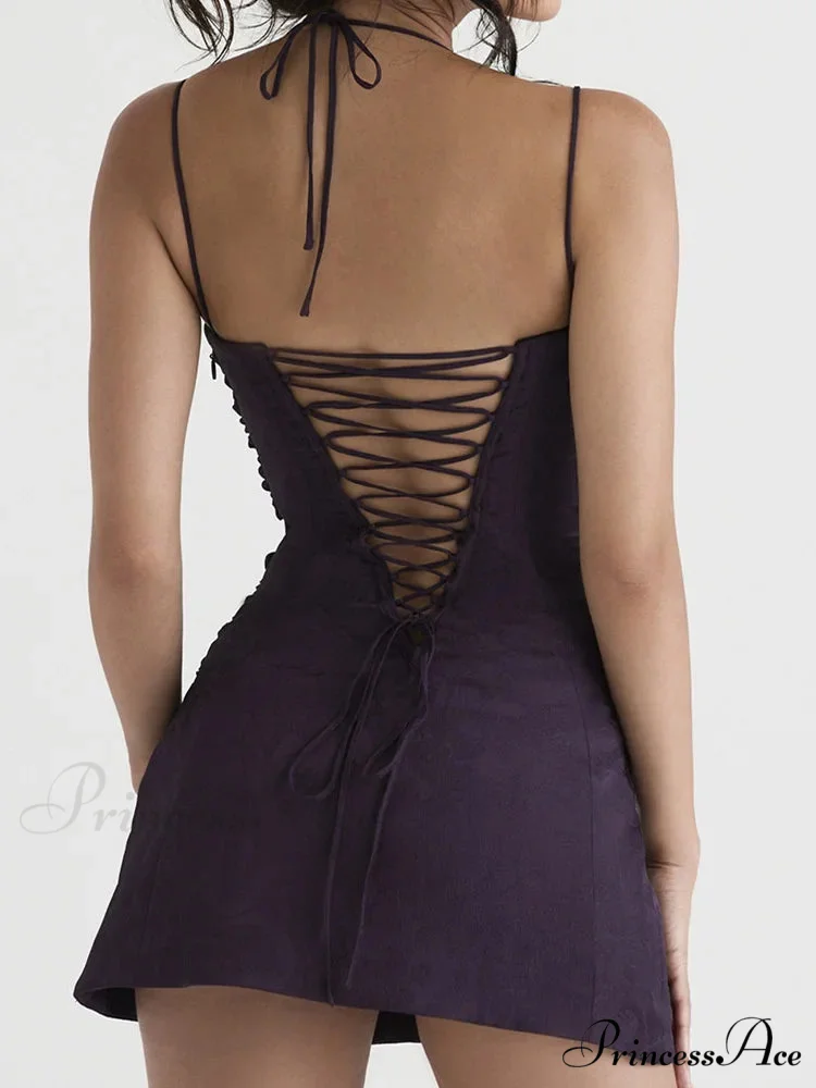 Square Neck Sleeveless Low Cut Sling Backless Criss Mini Dress - Image 6