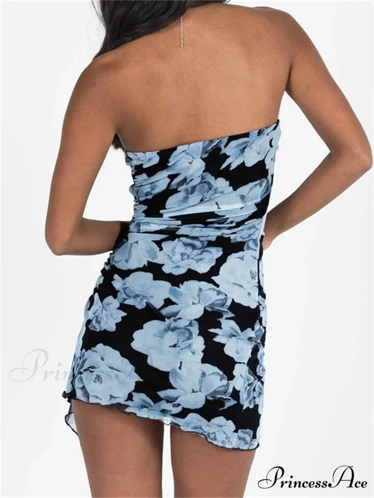 Strapless Off Shoulder Tube Summer Sexy Ruched Irregular Mini Dress - Image 3