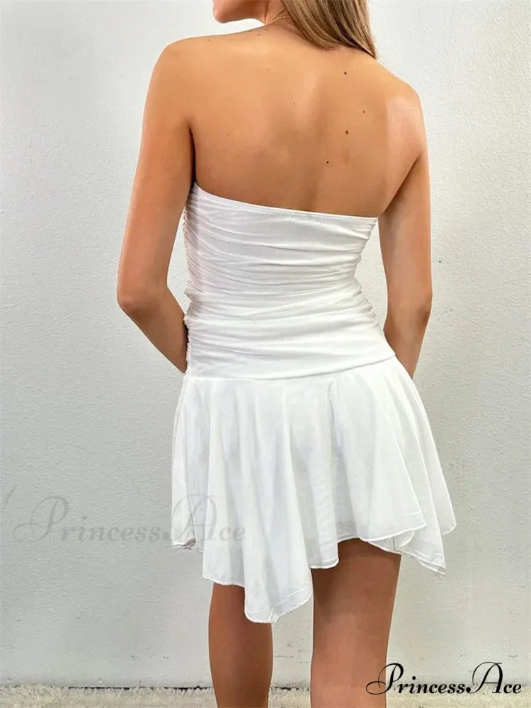 Strapless Backless Irregular Hem Pleated Solid Mini Dress - Image 2