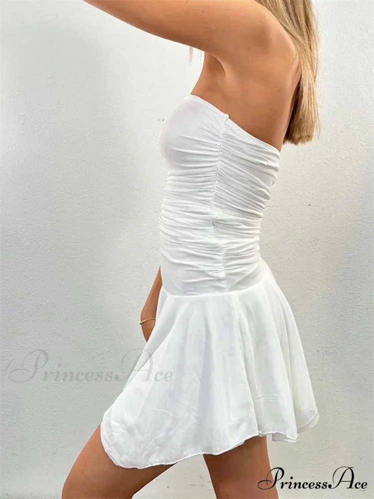 Strapless Backless Irregular Hem Pleated Solid Mini Dress - Image 3