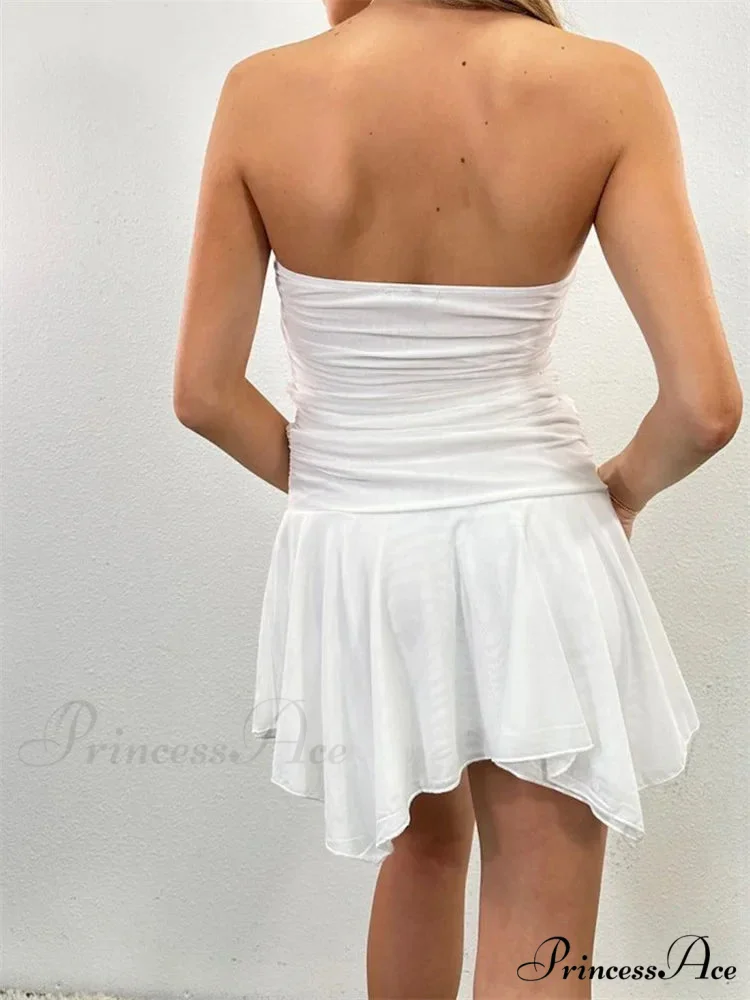 Strapless Backless Irregular Hem Pleated Solid Mini Dress - Image 5