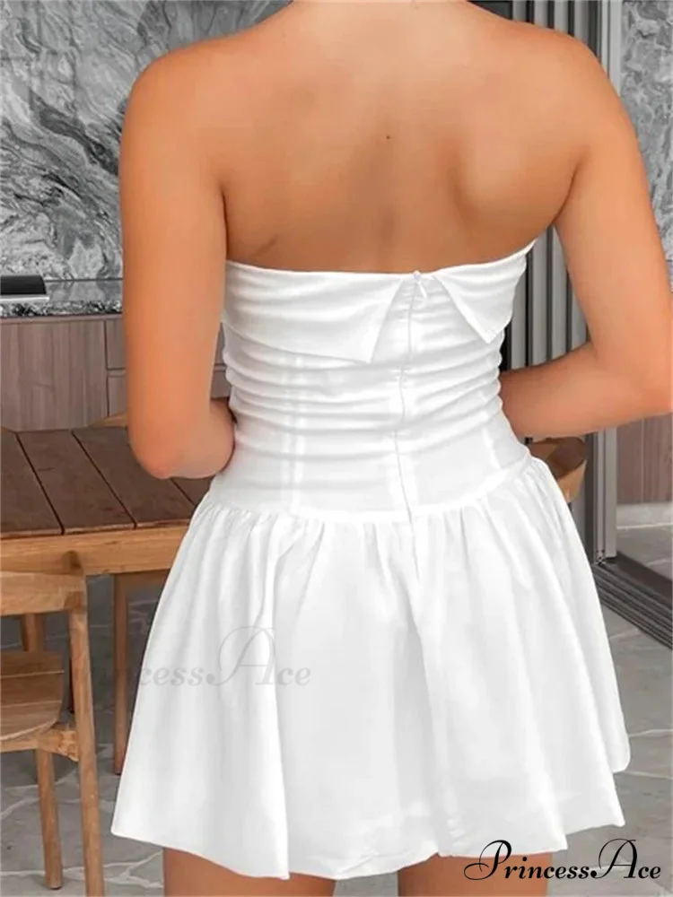 Sexy Summer Tube Strapless Off Shoulder Solid Ruched Mini Dress - Image 3