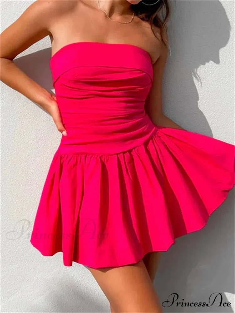 Sexy Summer Tube Strapless Off Shoulder Solid Ruched Mini Dress - Image 4