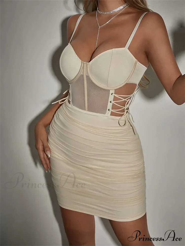 Summer Solid Color Sleeveless Strap Side Hollow Mini Dress - Image 3