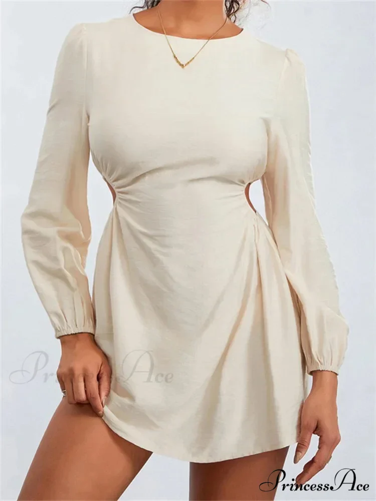 Long Sleeve Waist Hollow Out Tie up Mini Dress - Image 2