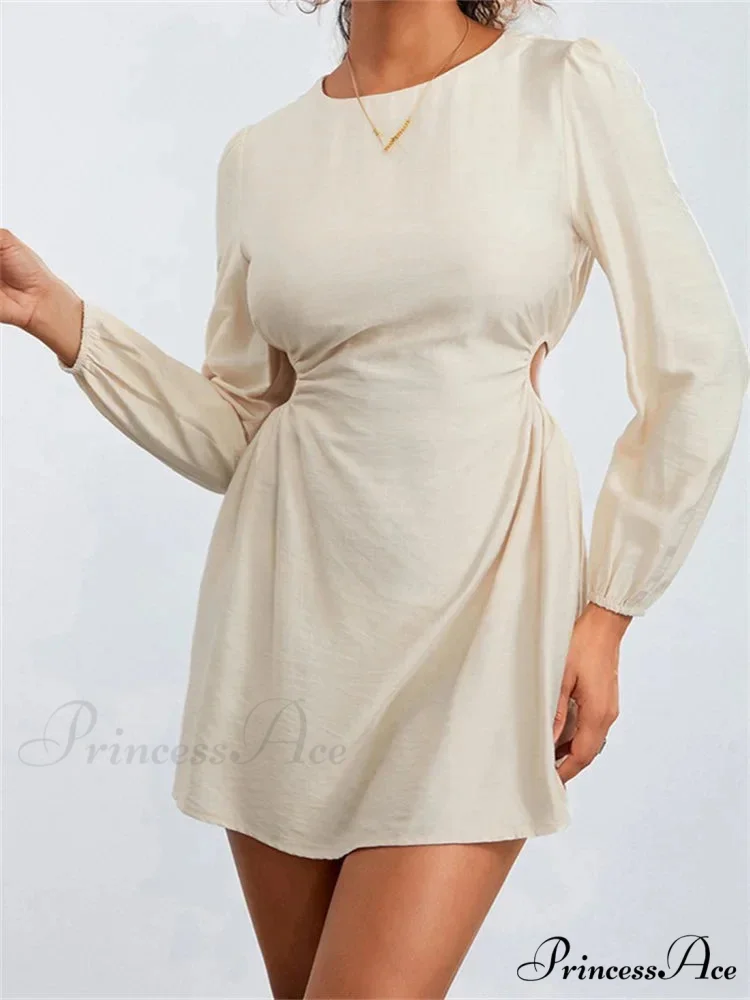 Long Sleeve Waist Hollow Out Tie up Mini Dress - Image 4