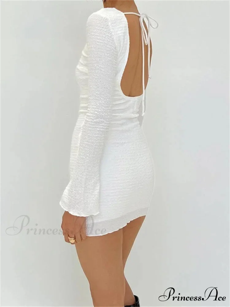 Sexy Solid Bodycon Solid Color Long Sleeve Spring Mini Dress - Image 2