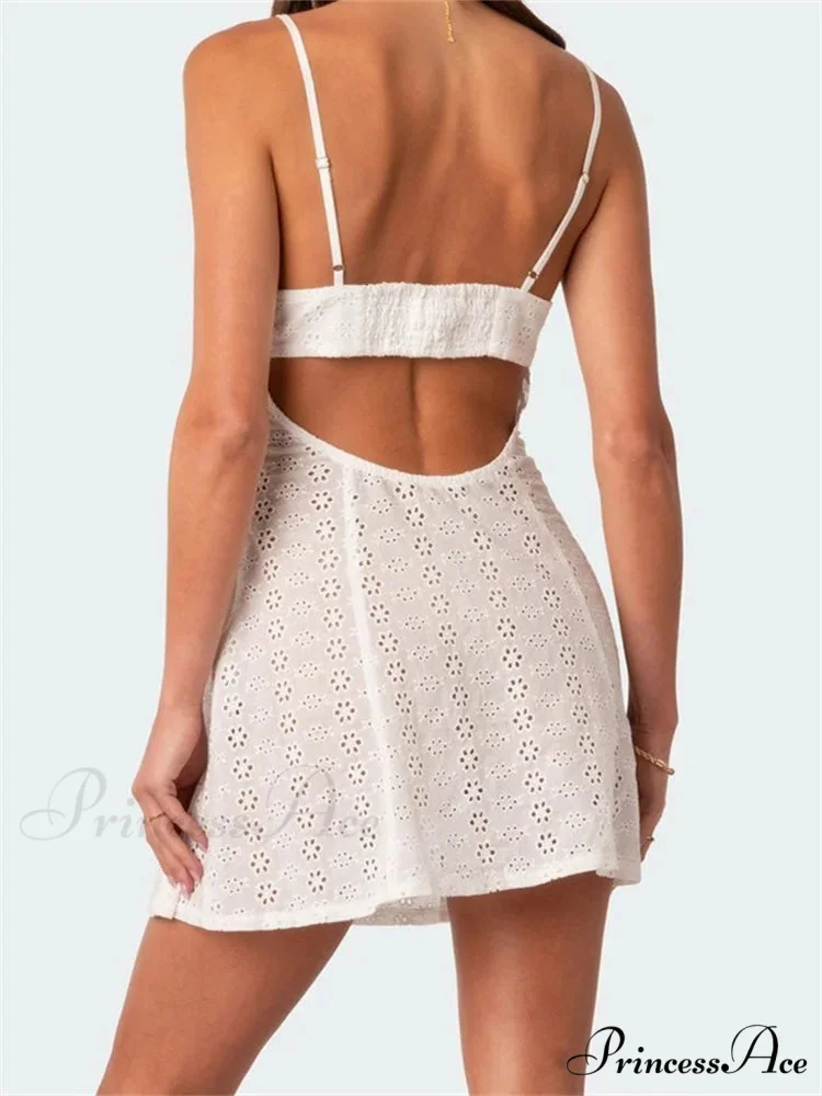 Lace Floral Spaghetti Strap V neck Mini Dress - Image 4