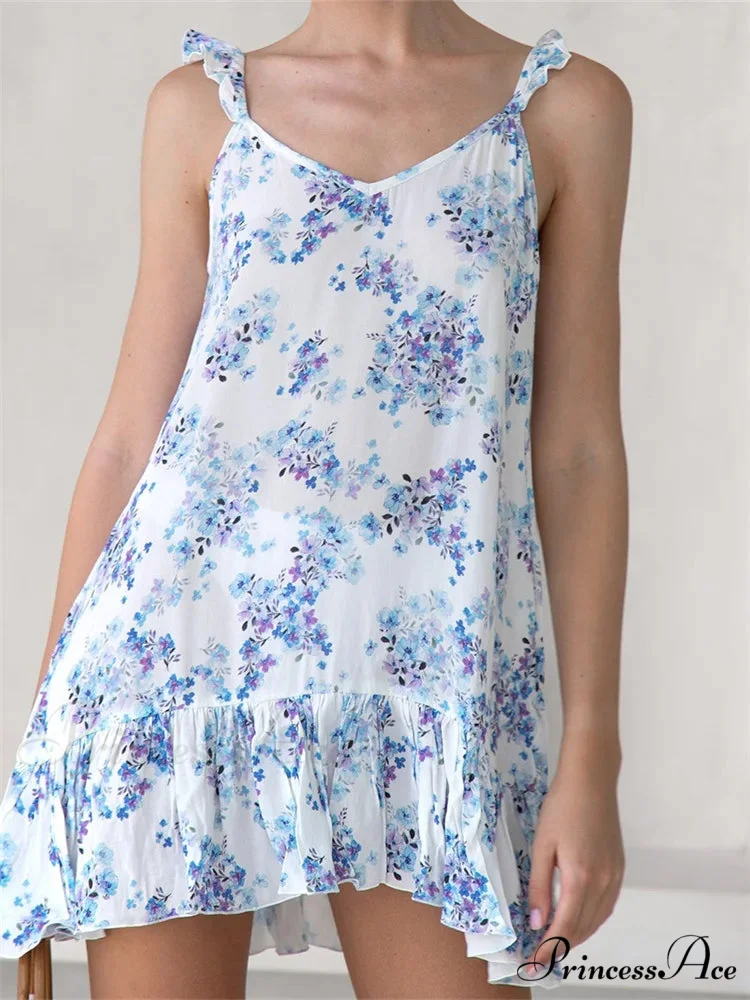 Summer Casual Camis Floral Print V Neck Mini Dress - Image 3