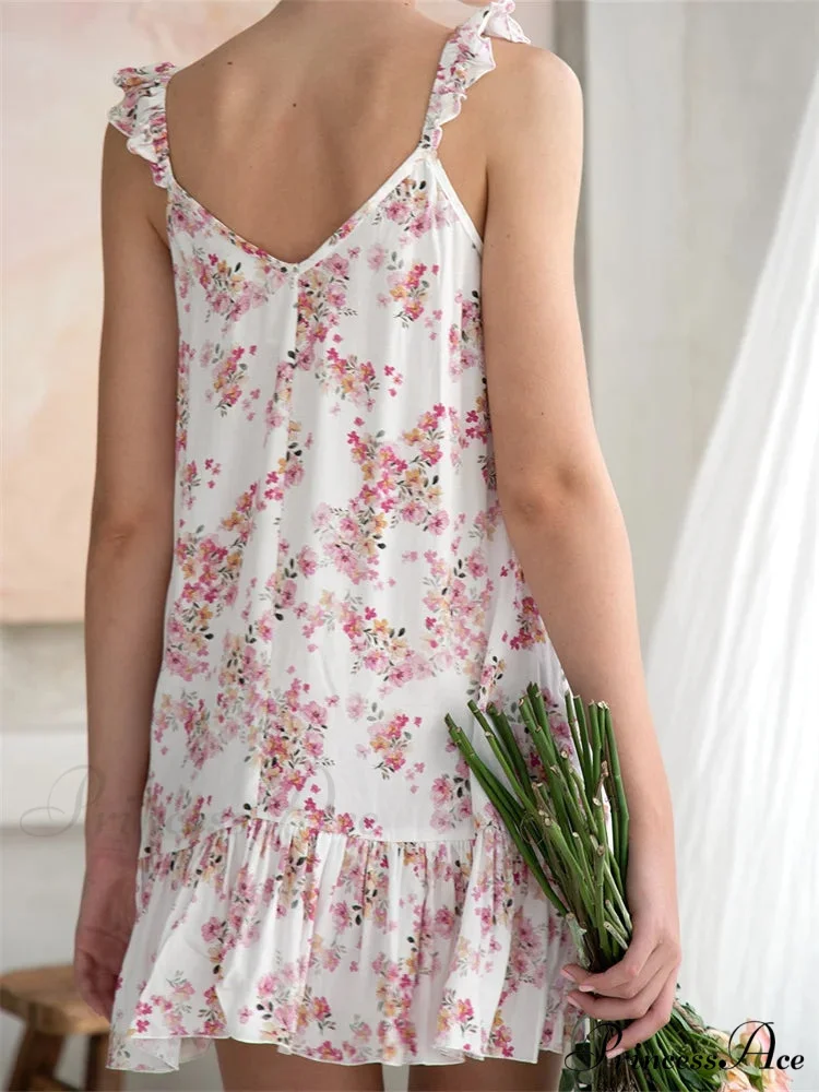 Summer Casual Camis Floral Print V Neck Mini Dress - Image 4