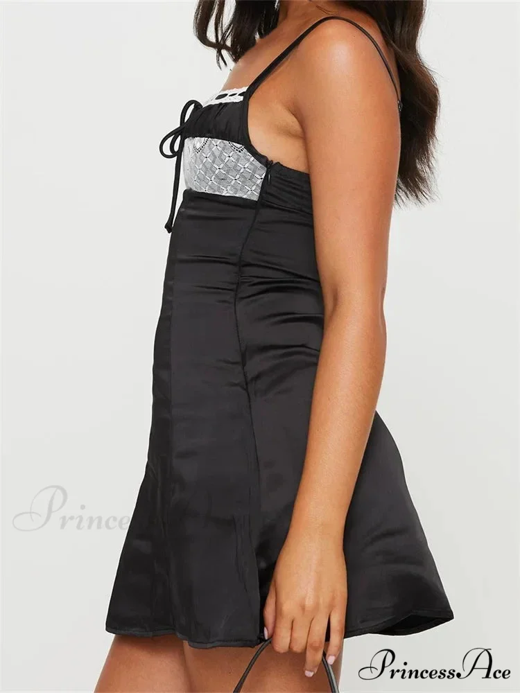 Front Tie up Ruched Sleeveless Spaghetti Strap Mini Dress - Image 3