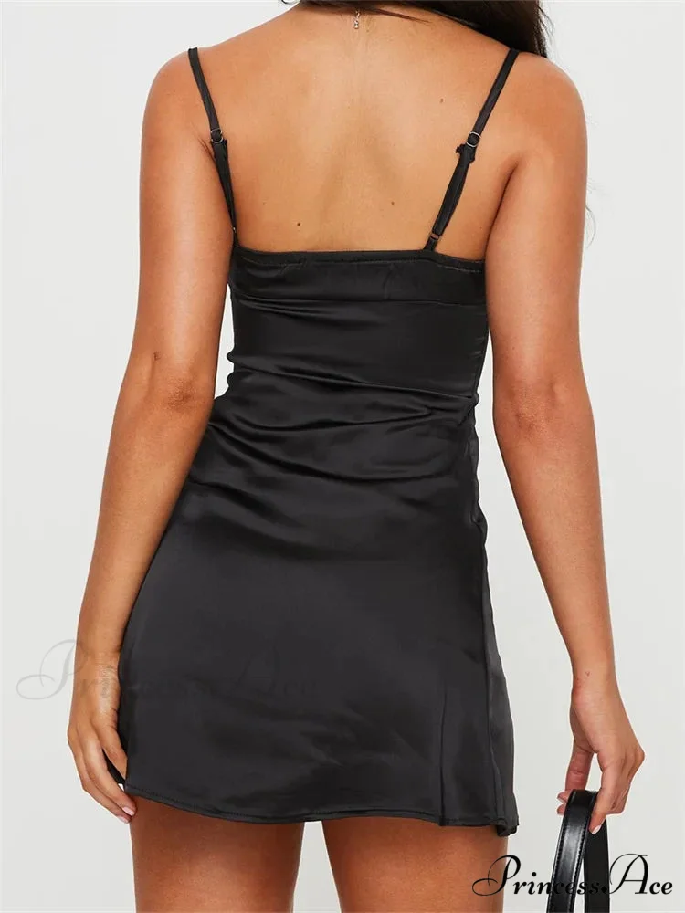Front Tie up Ruched Sleeveless Spaghetti Strap Mini Dress - Image 4