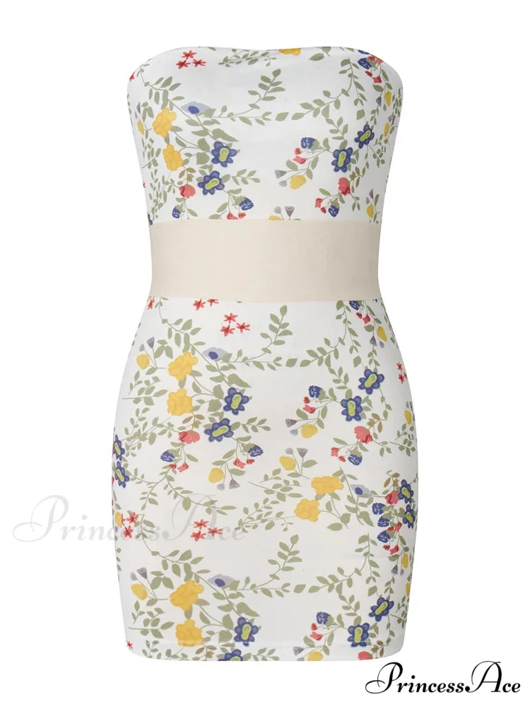 Strapless Off Shoulder Tube Sexy Floral Print Slim Mini Dress - Image 4