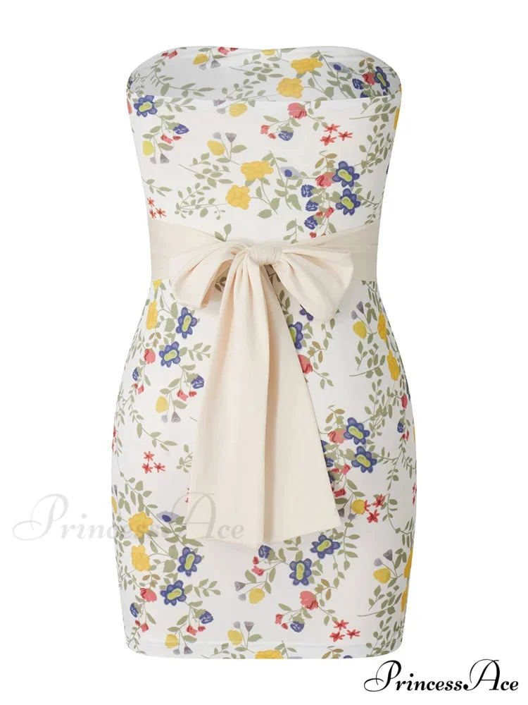 Strapless Off Shoulder Tube Sexy Floral Print Slim Mini Dress - Image 5