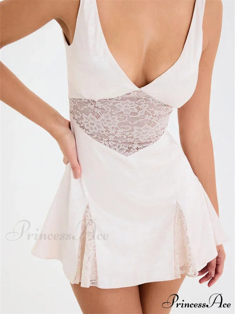 Lace Patchwork See Through Vintage A - Line Mini Dress - Image 3
