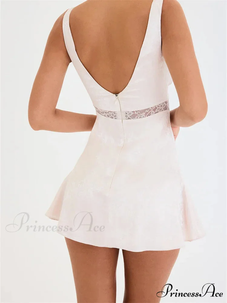 Lace Patchwork See Through Vintage A - Line Mini Dress - Image 5