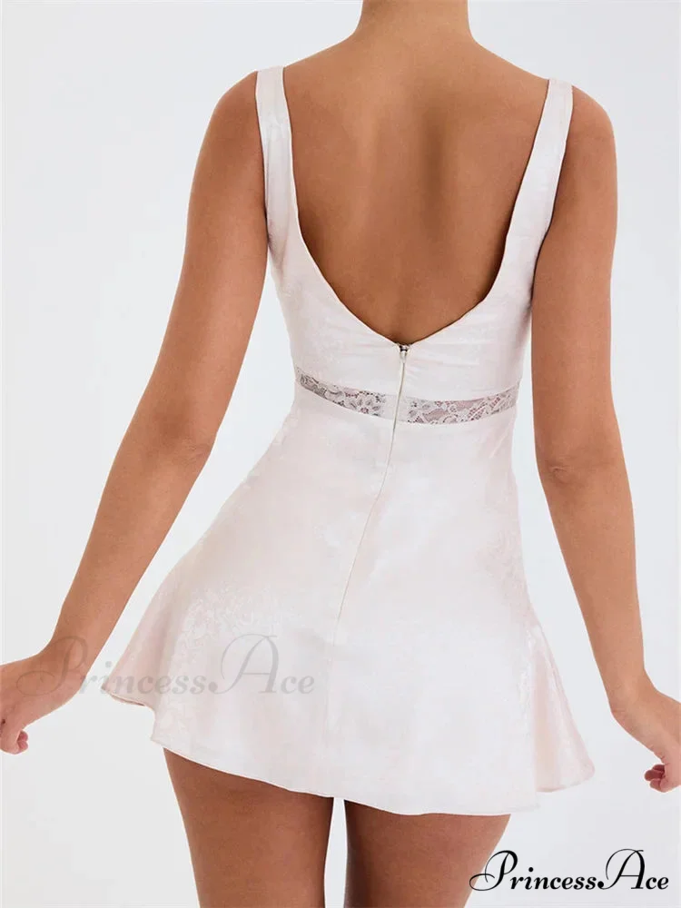 Lace Patchwork See Through Vintage A - Line Mini Dress - Image 6
