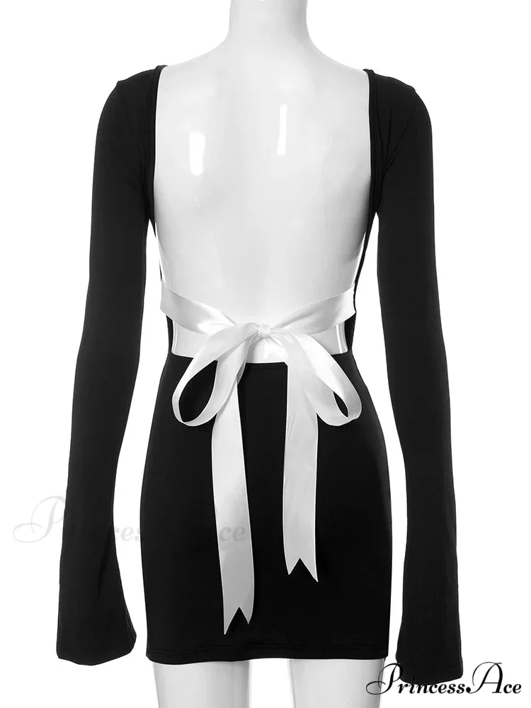 Autumn Slim Fit Backless Black Long Mini Dress - Image 6
