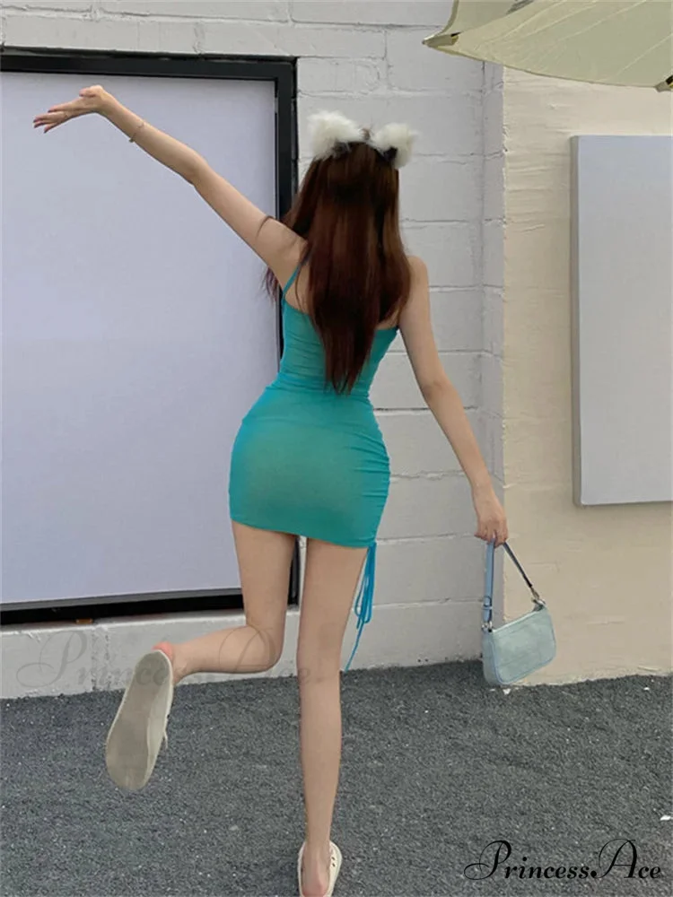 Tie up Halter Fashion Contrast Color Mesh Mini Dress - Image 4