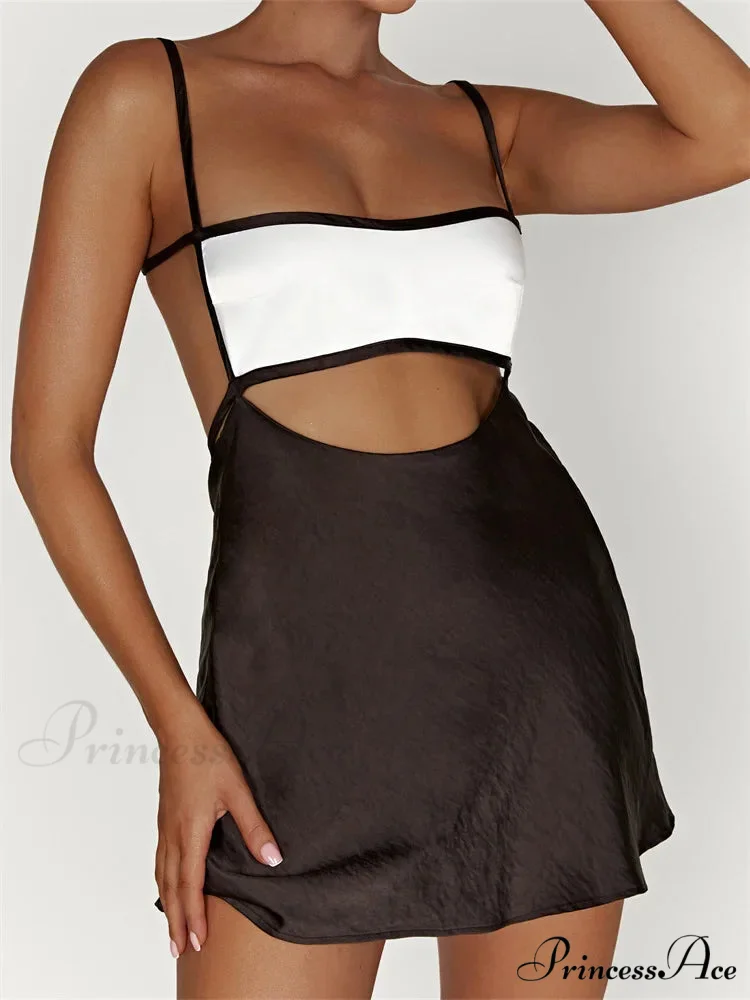Sexy Sleeveless Strap Patchwork Hollow Out Backless Mini Dress - Image 2