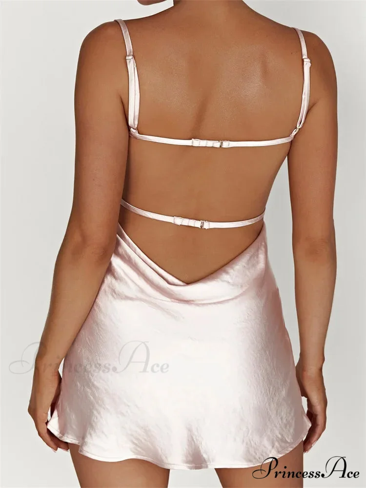 Sexy Sleeveless Strap Patchwork Hollow Out Backless Mini Dress - Image 6