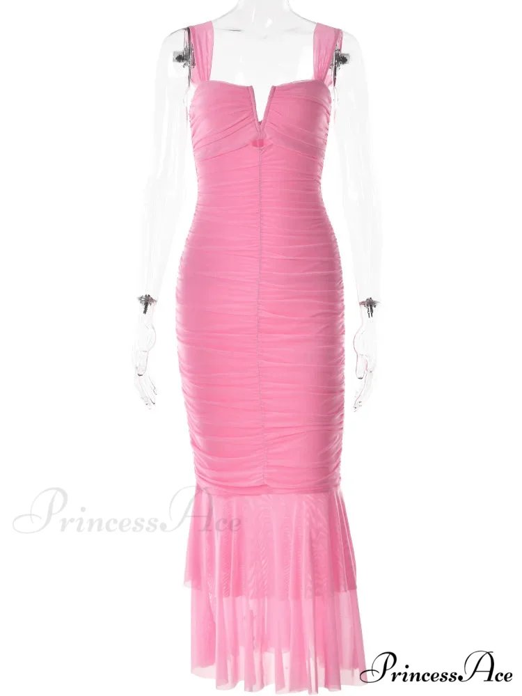 Sexy Sleeveless Strap Evening for Women Low Cut Ruched Bodycon Elegant Mermaid Party Vestidos - Image 9