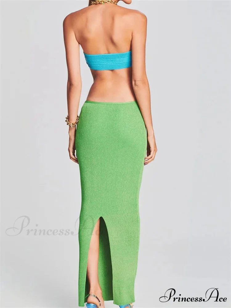 Knitted Patchwork for Women Halter Lace-up Backless Off Shoulder Hollow Out Summer Vestidos New - Image 3