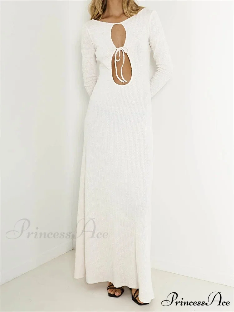 Women Vintage Elegant Sleeve Front Cutout Tie-up Solid Color Solid Color Party Autumn Vestidos - Image 8