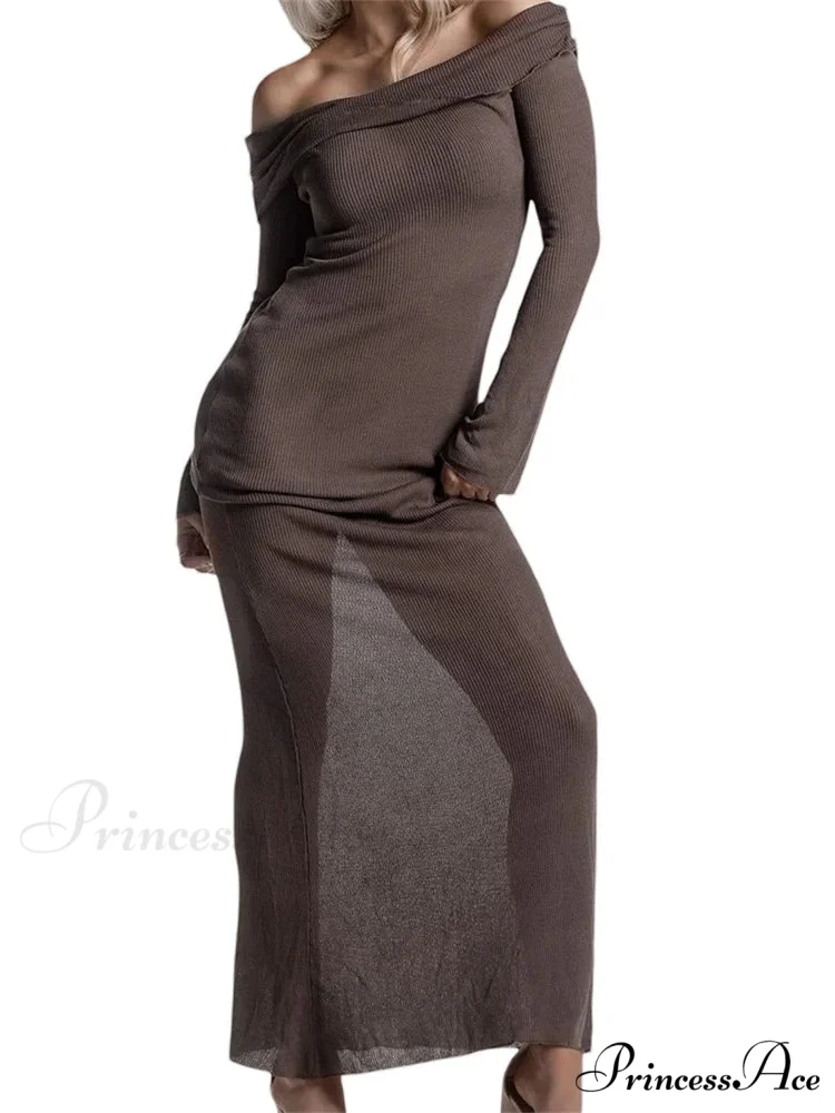 Sexy Women Slash Neck Off Shoulder Party Formal Spring Autumn Sleeve Slim Solid Female Vestidos - Image 4