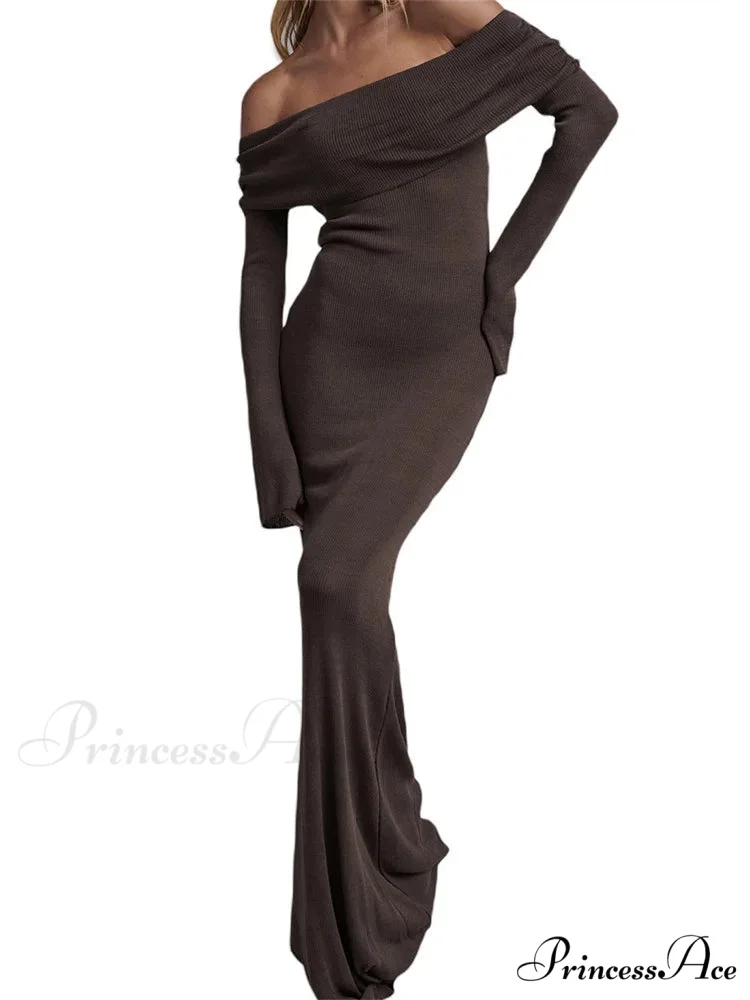 Sexy Women Slash Neck Off Shoulder Party Formal Spring Autumn Sleeve Slim Solid Female Vestidos - Image 5