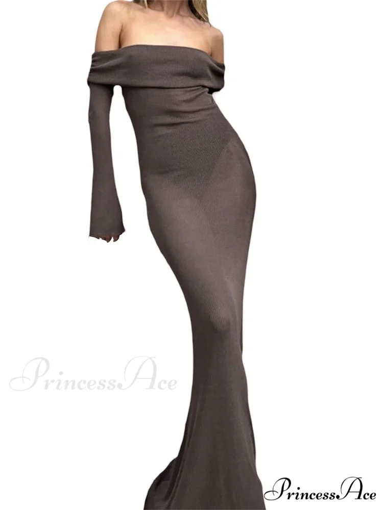Sexy Women Slash Neck Off Shoulder Party Formal Spring Autumn Sleeve Slim Solid Female Vestidos - Image 6