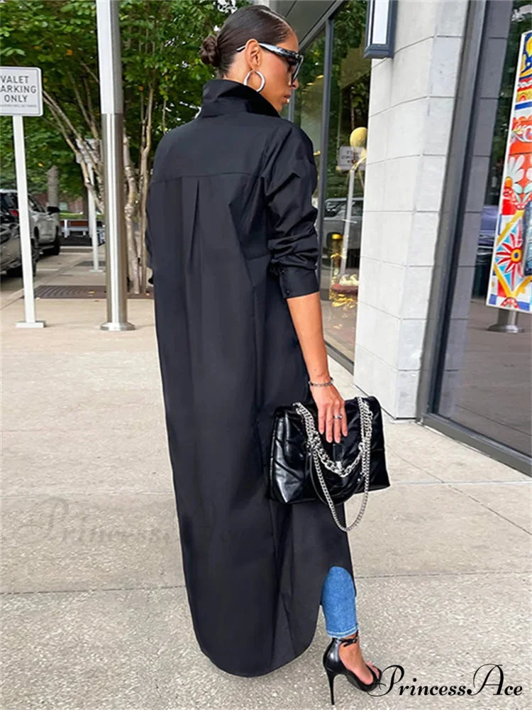 Women Loose Casual Kaftan Shirts Solid Sleeve Lapel Single-breasted Female Vestidos - Image 2