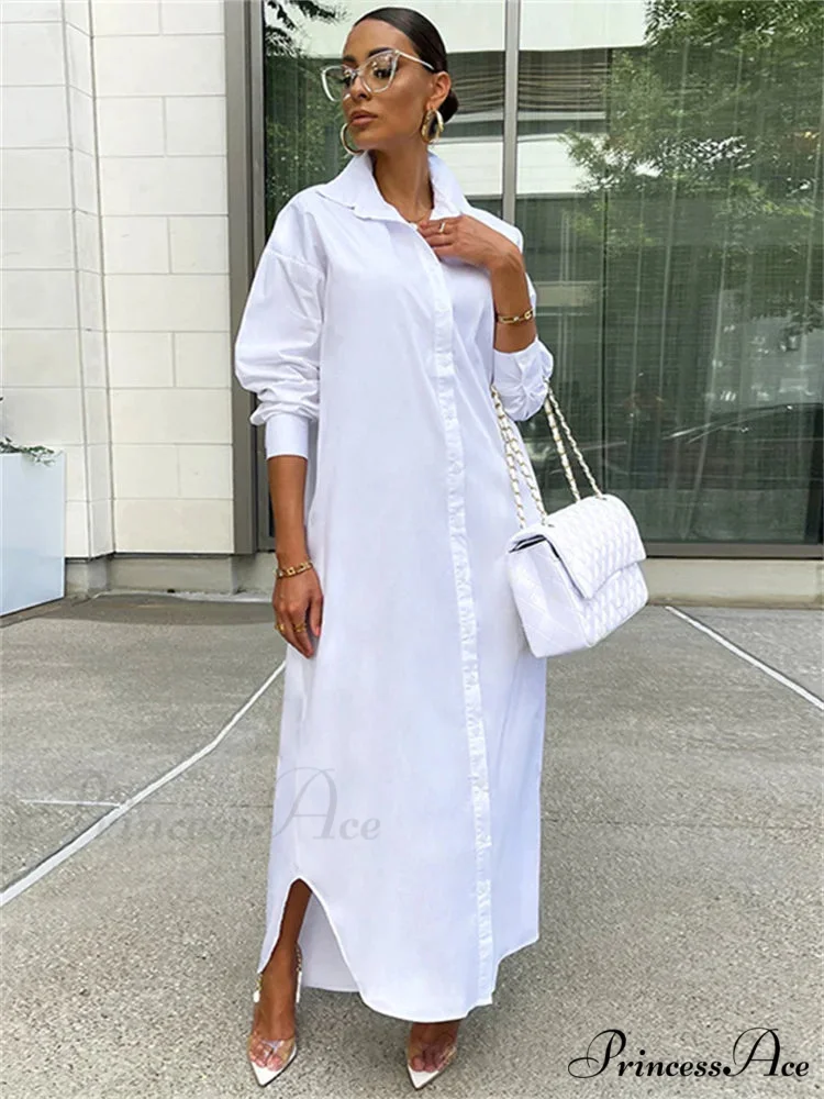 Women Loose Casual Kaftan Shirts Solid Sleeve Lapel Single-breasted Female Vestidos - Image 5