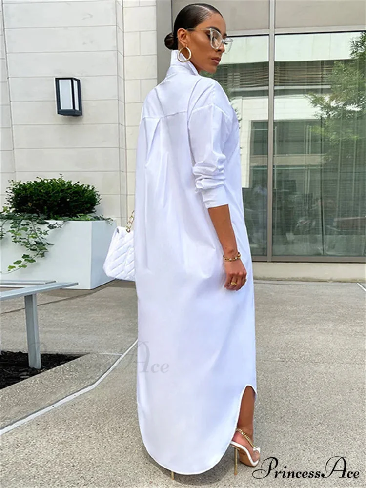 Women Loose Casual Kaftan Shirts Solid Sleeve Lapel Single-breasted Female Vestidos - Image 6