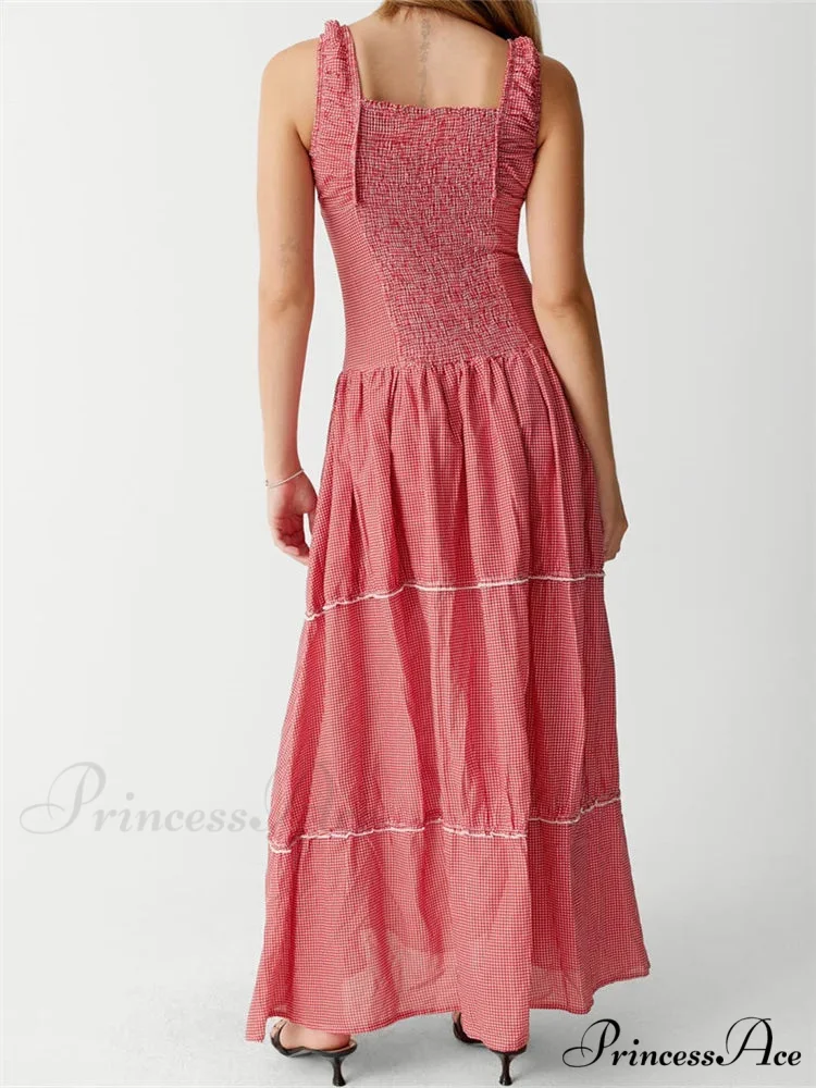 Women Summer Sleeveless Tank Casual Plaid Print Ruffles Party Cocktail Beach Street Ruched Vestidos - Image 4