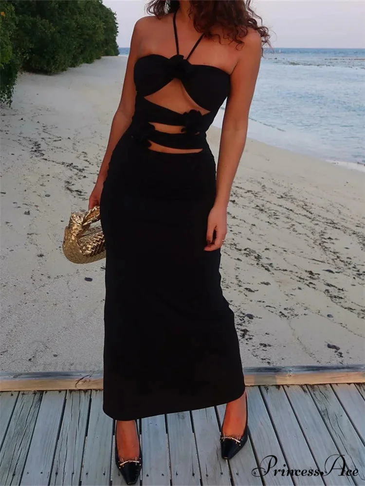 Y2K 3D Flowers Fairy Sexy Hollow Out Slim Summer Back Split Beach Party Club Outfits Vestidos - Image 3