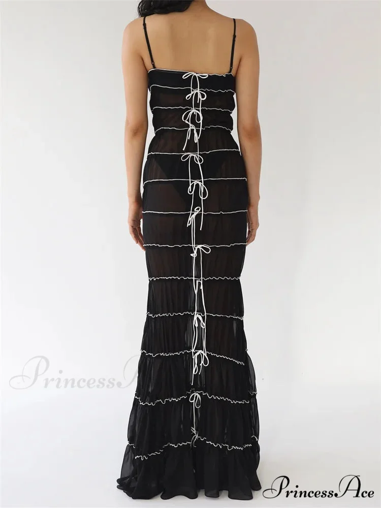 Sexy Women Sleeveless Casual Sling Spaghetti Strap See Through Tie-up Sexy Y2K Party Vestidos - Image 2