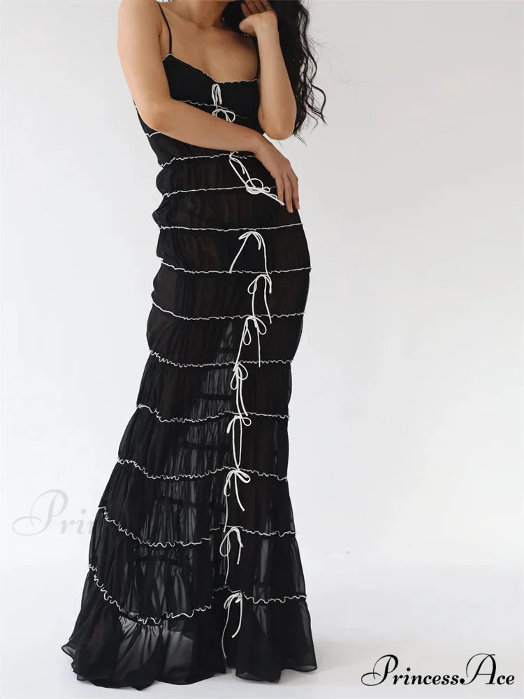 Sexy Women Sleeveless Casual Sling Spaghetti Strap See Through Tie-up Sexy Y2K Party Vestidos - Image 4
