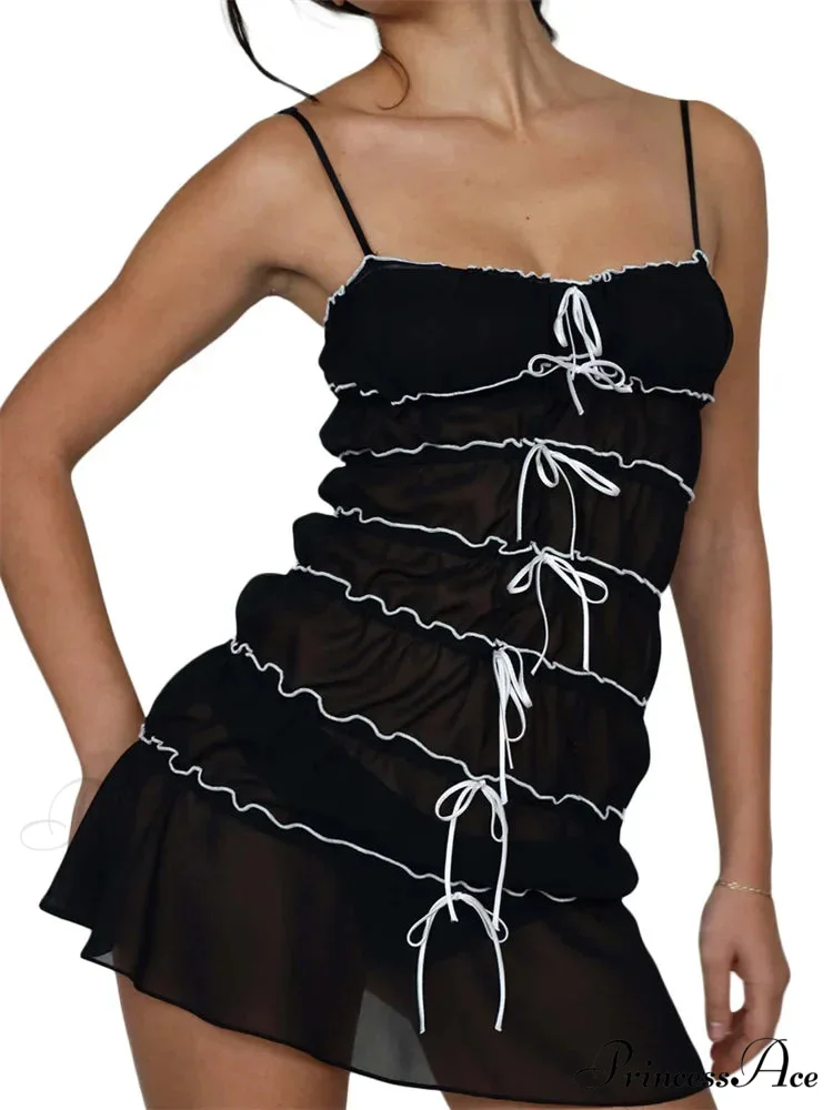 Sexy Women Sleeveless Casual Sling Spaghetti Strap See Through Tie-up Sexy Y2K Party Vestidos - Image 7