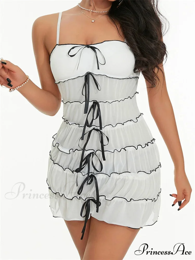Sexy Women Sleeveless Casual Sling Spaghetti Strap See Through Tie-up Sexy Y2K Party Vestidos - Image 9
