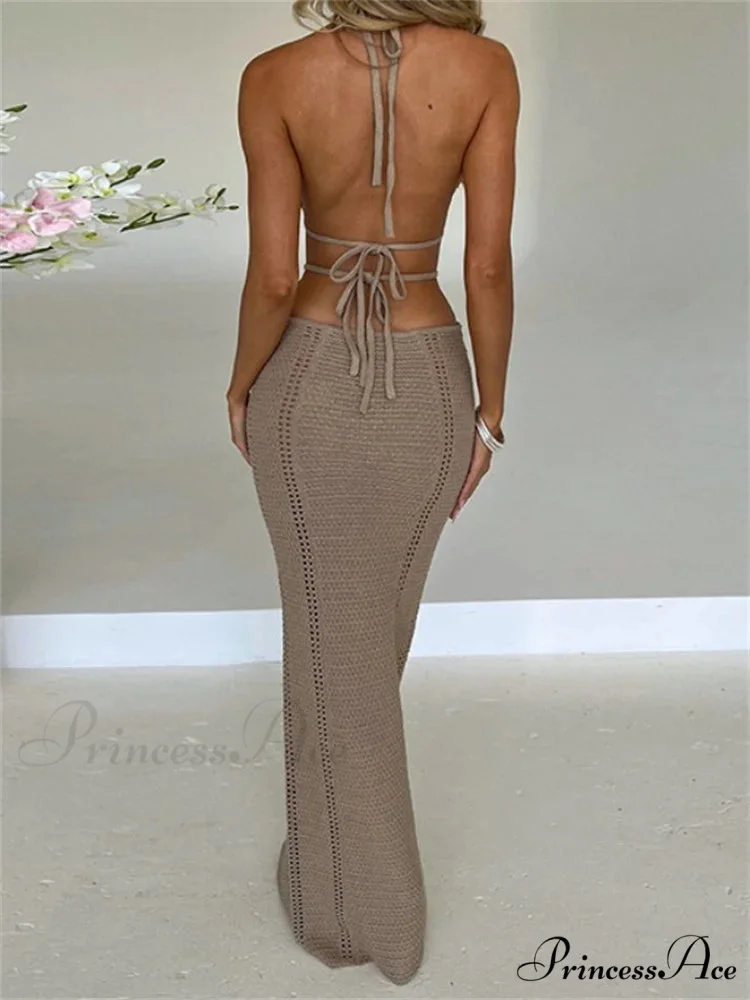 Women Sexy Knitted Cut Out Spaghetti Strap Halter Backless Club Party Y2K Female Vestidos Streetwear - Image 4