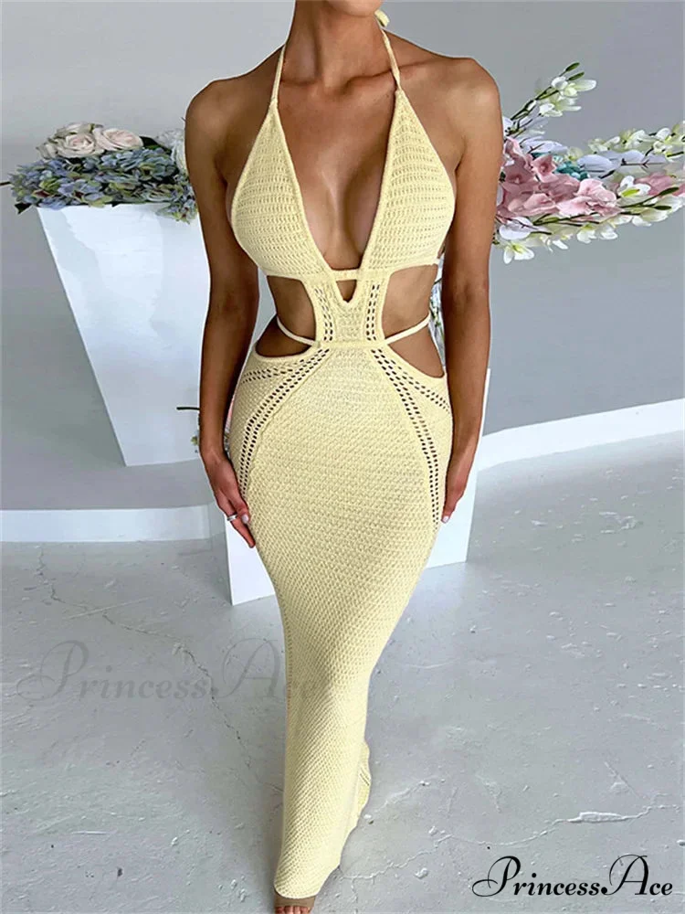 Women Sexy Knitted Cut Out Spaghetti Strap Halter Backless Club Party Y2K Female Vestidos Streetwear - Image 5