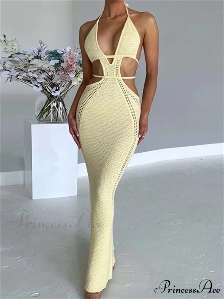 Women Sexy Knitted Cut Out Spaghetti Strap Halter Backless Club Party Y2K Female Vestidos Streetwear - Image 6